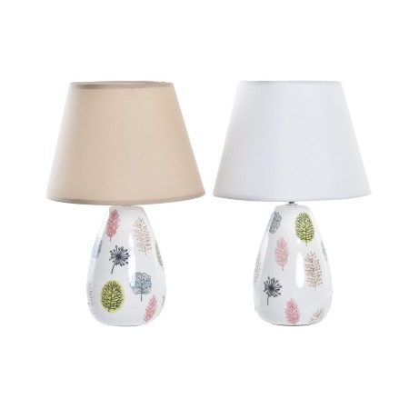 Lampe de bureau DKD Home Decor 25W Beige Blanc 220 V Feuille d'une plante (2 Unités) (27 x 27 x 40 cm)