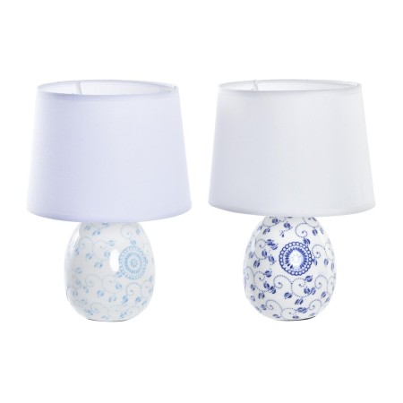 Lampe de bureau DKD Home Decor 25W Fleur Bleu Blanc 220 V Shabby Chic (18 x 18 x 27 cm) (2 Unités)