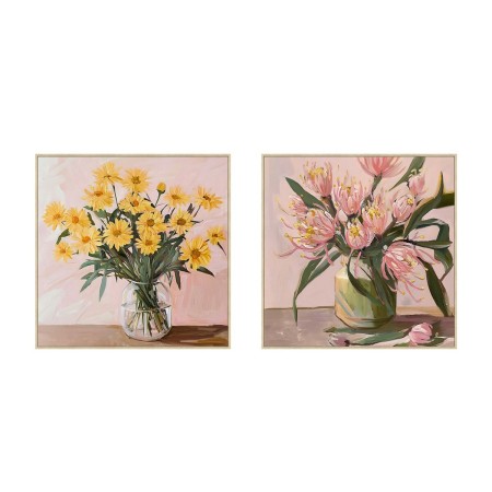 Cadre Home ESPRIT Jaune Vert Rose Shabby Chic Vase 83 x 4,5 x 83 cm (2 Unités)