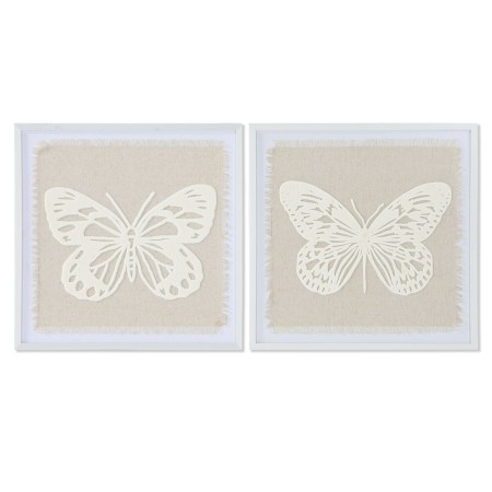 Cadre Home ESPRIT Blanc Beige Papillon Shabby Chic 40 x 2,2 x 40 cm (2 Unités)