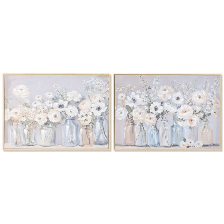 Cadre Home ESPRIT Bleu Blanc Vert Beige Vase Shabby Chic 70 x 3,5 x 50 cm (2 Unités)