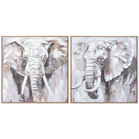 Cuadro Home ESPRIT Blanco Marrón Gris Elefante Colonial 80 x 3,5 x 80 cm (2 Unidades)