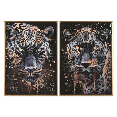 Cuadro Home ESPRIT Negro Dorado Leopardo Colonial Lacado 50 x 3,5 x 70 cm (2 Unidades)