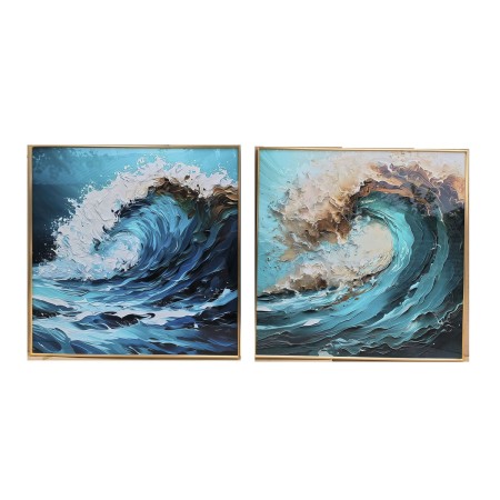 Cuadro Home ESPRIT Azul Blanco Marrón Mar y océano 80 x 3,5 x 80 cm (2 Unidades)