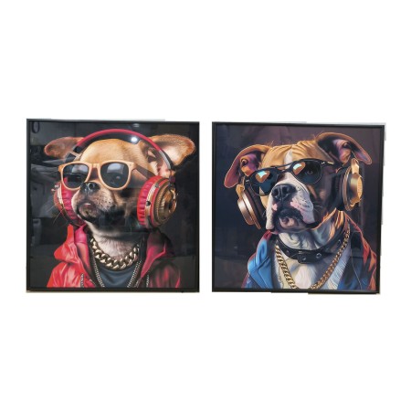 Cadre Home ESPRIT Bleu Marron Rouge Moderne Chien 50 x 3,5 x 50 cm (2 Unités)