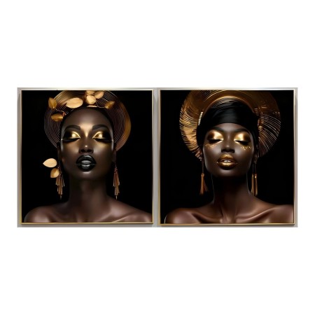 Cadre Home ESPRIT Noir Doré Africaine 80 x 3,5 x 80 cm (2 Unités)