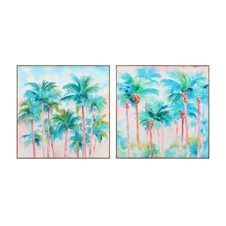 Cadre Home ESPRIT Bleu Rouge Vert Bleu ciel Palmiers Tropical 80 x 3,5 x 80 cm (2 Unités)
