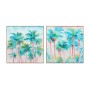 Cadre Home ESPRIT Bleu Rouge Vert Bleu ciel Palmiers Tropical 80 x 3,5 x 80 cm (2 Unités)