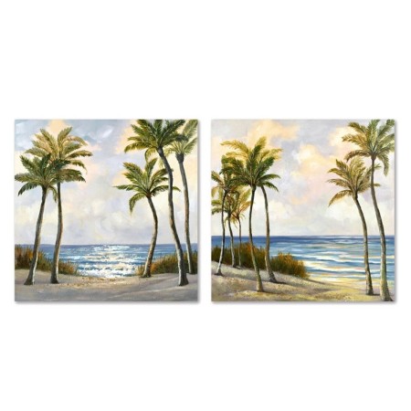 Cadre Home ESPRIT Bleu Vert Plage méditerranéen 80 x 3 x 80 cm (2 Unités)