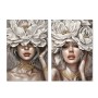 Cadre Home ESPRIT Blanc Beige Fleurs Romantique 60 x 3 x 90 cm (2 Unités)