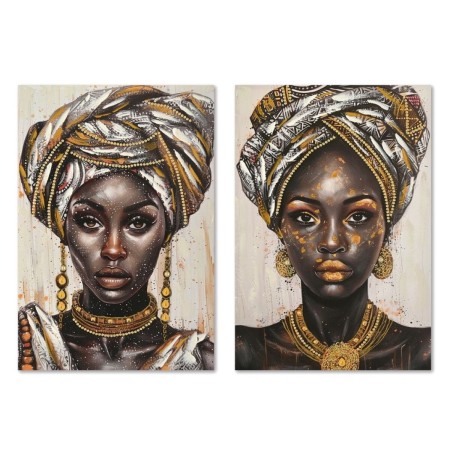 Cadre Home ESPRIT Noir Doré Colonial Africaine 60 x 3 x 90 cm (2 Unités)