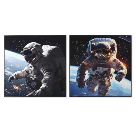 Cadre Home ESPRIT Bleu Noir Moderne Astronaute Laqué 100 x 4 x 100 cm (2 Unités)