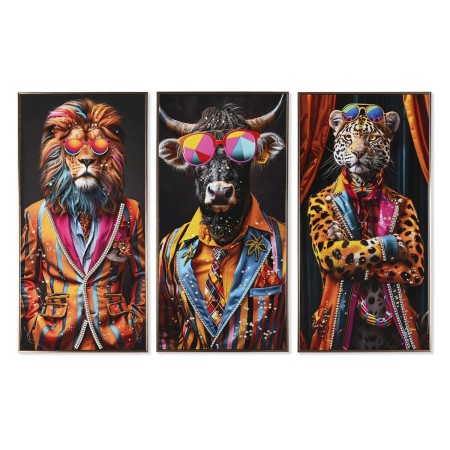 Cuadro Home ESPRIT Amarillo Azul Negro Rosa Animal Moderno Lacado 50 x 4 x 100 cm (3 Unidades)