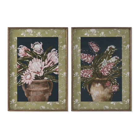 Cuadro Home ESPRIT Azul Verde Rosa Jarrón Shabby Chic Florero 50 x 2,5 x 70 cm (2 Unidades)