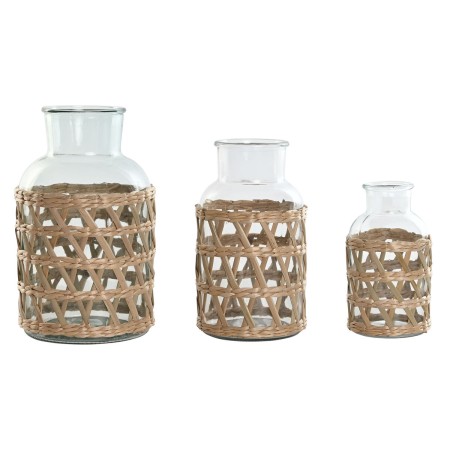 Vase Home ESPRIT Naturel Verre 18,3 x 18,3 x 30 cm (3 Pièces)