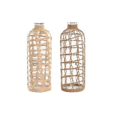 Jarrón Home ESPRIT Transparente Marrón claro Cristal Natural Mediterráneo 12 x 12 x 33 cm (2 Unidades)