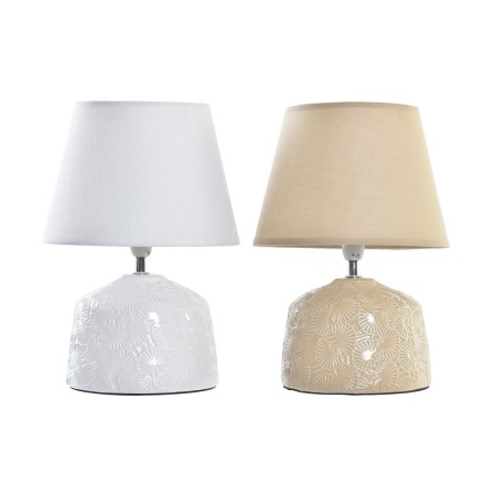 Lampe de bureau DKD Home Decor 25W Beige Blanc 220 V Tropical (23 x 23 x 31 cm) (2 Unités)