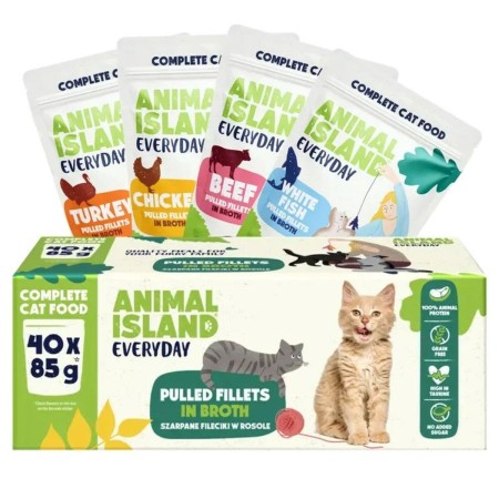Comida para gato ANIMAL ISLAND Everyday Beef, chicken, turkey and white fish fillets in broth 40 x 85 g