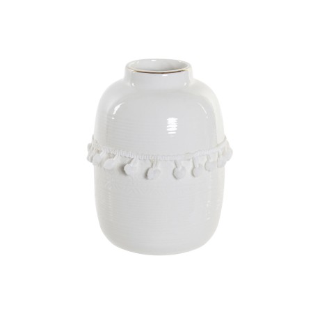 Vase DKD Home Decor Coton Blanc Grès Pompon (10,3 x 10,3 x 14,5 cm)