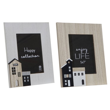 Cadre photo DKD Home Decor Naturel Noir Blanc Bois MDF Maisons Scandinave (21,5 x 2 x 26,5 cm) (2 Unités)