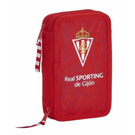 Plumier double Real Sporting de Gijón Rouge 12,5 x 19,5 x 4 cm