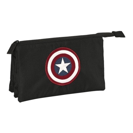 Trousse Fourre-Tout Triple Capitán América Noir 22 x 12 x 3 cm