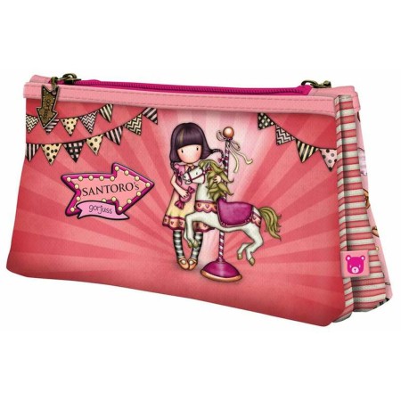 Trousse Fourre-Tout Double Gorjuss Fairground Carousel Saumon 21,5 x 11,5 x 5 cm