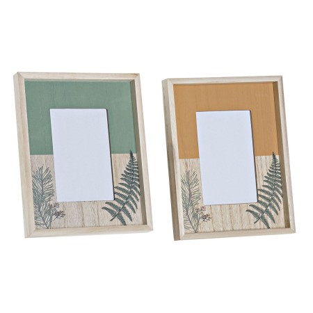 Cadre photo DKD Home Decor Verre Naturel Bois Orange Terre cuite Vert Bois MDF Scandinave (19 x 3 x 24 cm) (2 Unités)