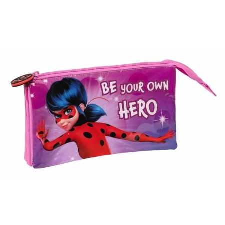 Trousse Fourre-Tout Triple Miraculous: Tales of Ladybug & Cat Noir Fuchsia 22 x 12 x 3 cm