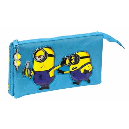 Trousse Fourre-Tout Triple Minions Minionstatic Bleu 22 x 12 x 3 cm