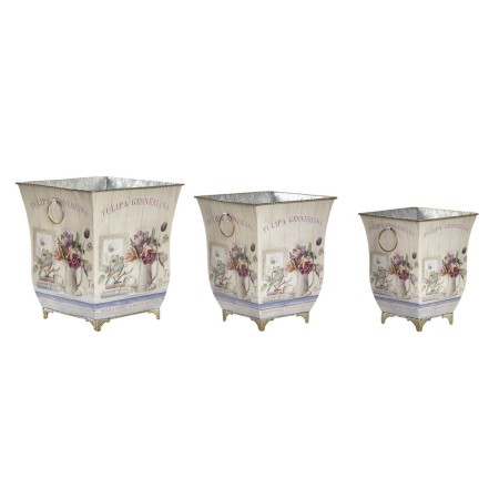 Set de pots DKD Home Decor Rose Métal Fleurs Shabby Chic (21,5 x 21,5 x 25 cm)