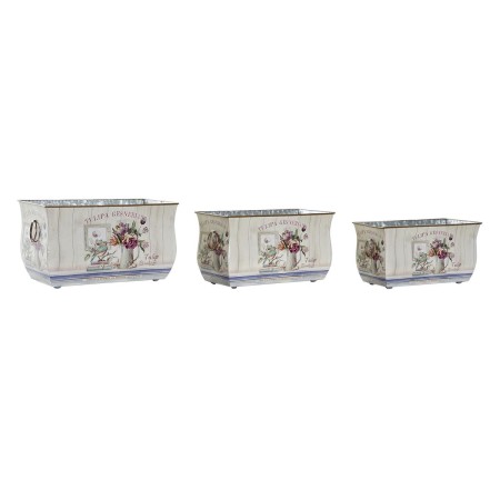 Set de pots DKD Home Decor Rose Métal Fleurs Shabby Chic (31 x 18 x 17,5 cm)