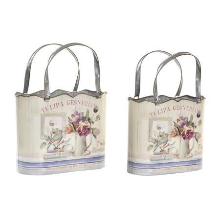 Set de pots DKD Home Decor Rose Métal Fleurs Shabby Chic (29 x 14 x 38,5 cm)