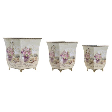 Set de pots DKD Home Decor Rose Métal Fleurs Shabby Chic (21,5 x 21,5 x 25 cm)