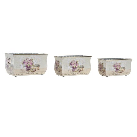 Set de pots DKD Home Decor Rose Métal Fleurs Shabby Chic (31 x 18 x 17,5 cm)