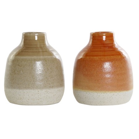 Vase DKD Home Decor Porcelaine Marron Orange (14 x 14 x 17 cm) (2 Unités)