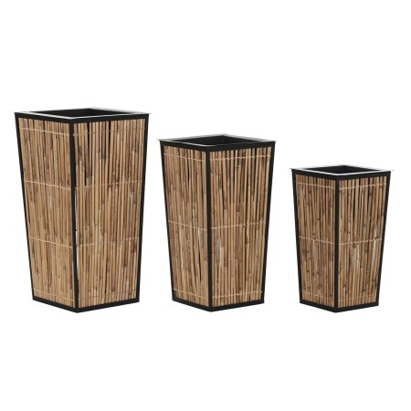 Set de pots DKD Home Decor Naturel Noir Métal Rotin (35 x 35 x 69 cm)