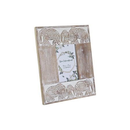 Cadre photo DKD Home Decor Verre Eléphant Marron Blanc Bois de manguier Indien (23 x 1,5 x 28 cm)