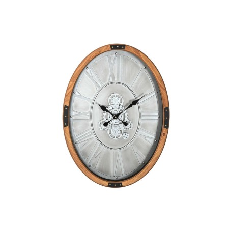 Horloge Murale Home ESPRIT Argenté Naturel Métal Verre Bois de pin 50 x 8 x 68 cm