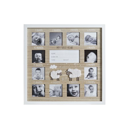 Cadre photo DKD Home Decor Naturel Blanc Bébé Mouton Bois MDF (37 x 1,8 x 37 cm) (12 Unités)