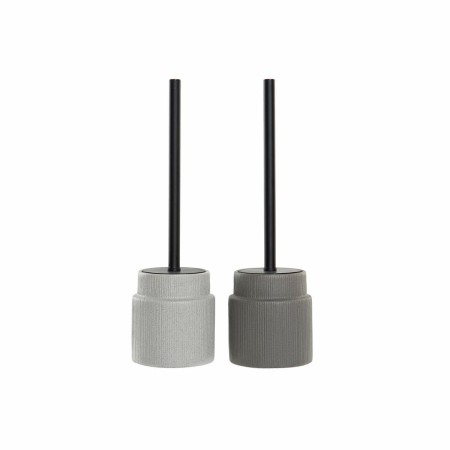 Escobilla para el Baño DKD Home Decor Gris claro Gris oscuro Acero Gres Scandi 10 x 10 x 39 cm (2 Unidades)