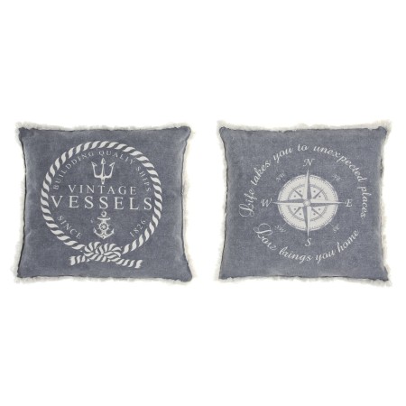 Coussin DKD Home Decor Bleu Blanc Frange méditerranéen Marin 45 x 10 x 45 cm (2 Unités)