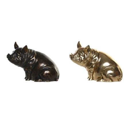 Figura Decorativa DKD Home Decor Cobre Dorado Cerdo 18,5 x 10,5 x 14 cm (2 Unidades)
