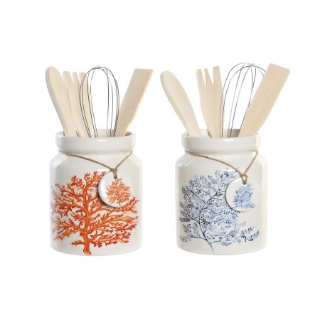 Pot pour ustensiles de cuisine DKD Home Decor Métal Dolomite Bois MDF 12 x 12 x 22 cm (2 Unités)