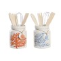 Bote para Utensilios de Cocina DKD Home Decor Metal Dolomita Madera MDF 12 x 12 x 22 cm (2 Unidades)