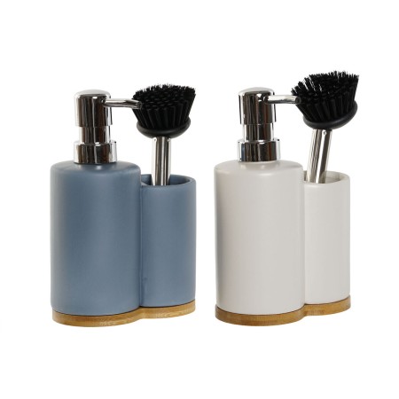 Distributeur de Liquide Vaisselle 2 en 1 DKD Home Decor Bambou Acier inoxydable Dolomite 11,5 x 6,5 x 18,5 cm (2 Unités)