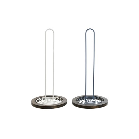 Porte-rouleaux de Cuisine DKD Home Decor Bleu Blanc Métal Bois d'hévéa 15 x 15 x 31 cm (2 Unités)