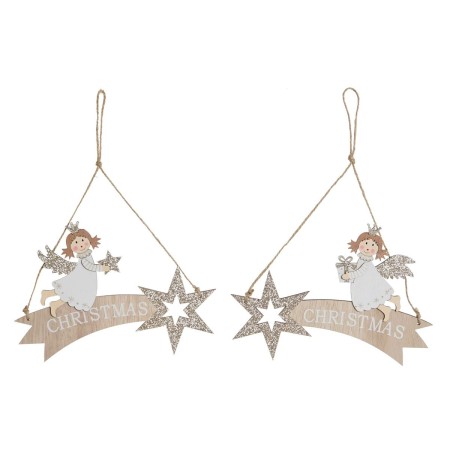 Décoration Suspendue DKD Home Decor Blanc Doré Bois 22,5 x 0,5 x 15 cm (2 Unités)