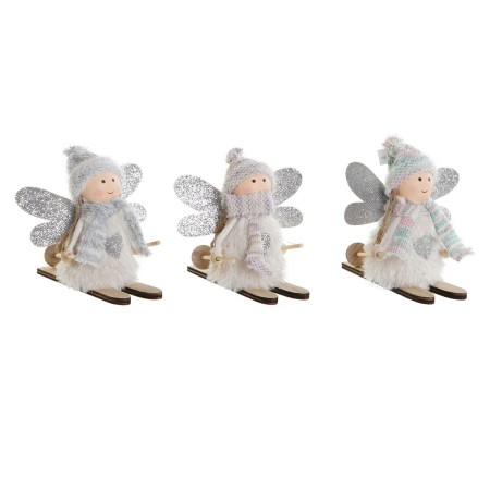 Adorno Navideño DKD Home Decor Blanco Gris Hada 12 x 8 x 10 cm (3 Unidades)