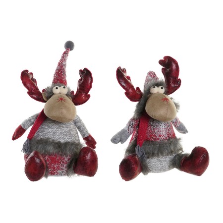 Adorno Navideño DKD Home Decor Rojo Gris Reno 27 x 19 x 32 cm (2 Unidades)